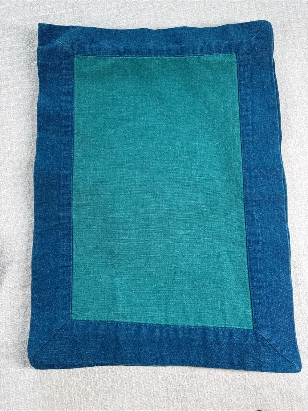 Blue and teal color block placemats with blue napkins 100% cotton made in India